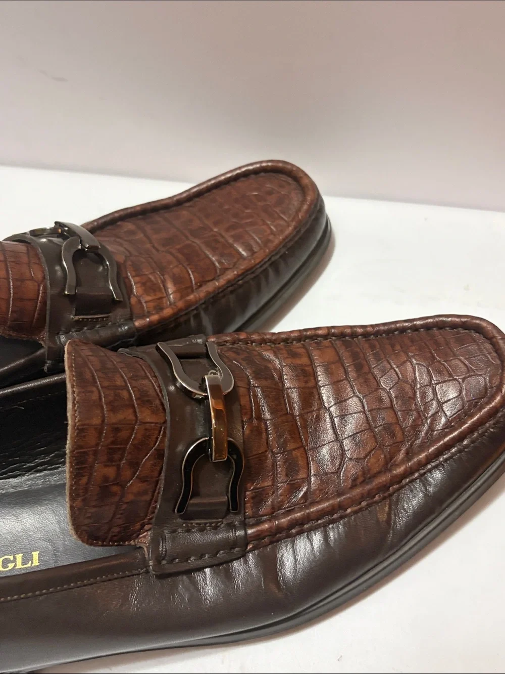 Bruno Magali Croc-Embossed Leather Slip-On Loafers Sz 10 Men